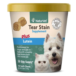 NaturVet Tear Stain Plus Lutein Soft Chews Vision Supplement for Cats & Dogs 70 CT