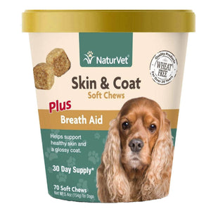 NaturVet Skin & Coat Plus Breath Aid Soft Chews Skin & Coat Supplement for Dogs, 70 count