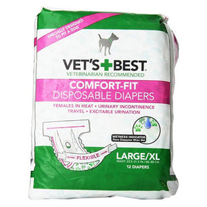 Vet's Best 12 Count Comfort Fit Disposable Female Dog Diapers, Large/Xl