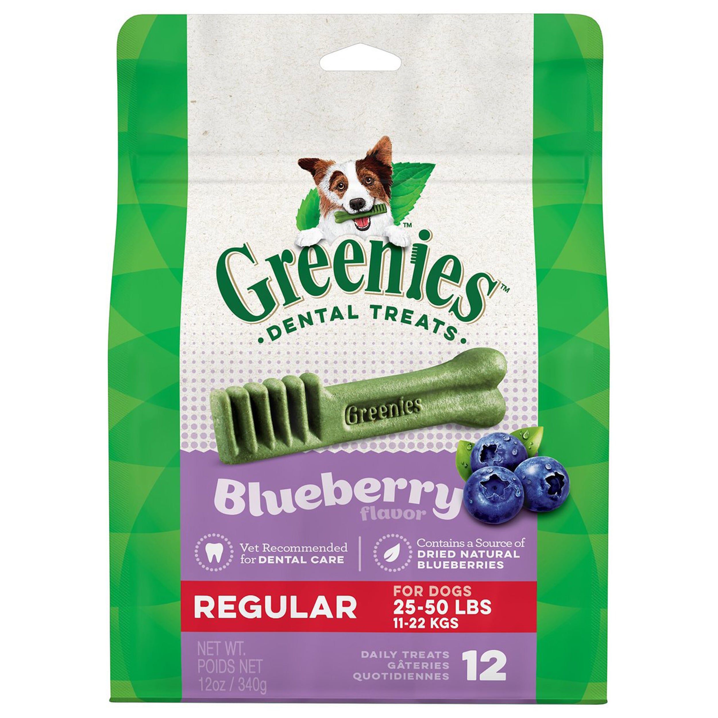 Greenies Bursting Blueberry Regular Dental Dog Treats, 12 count