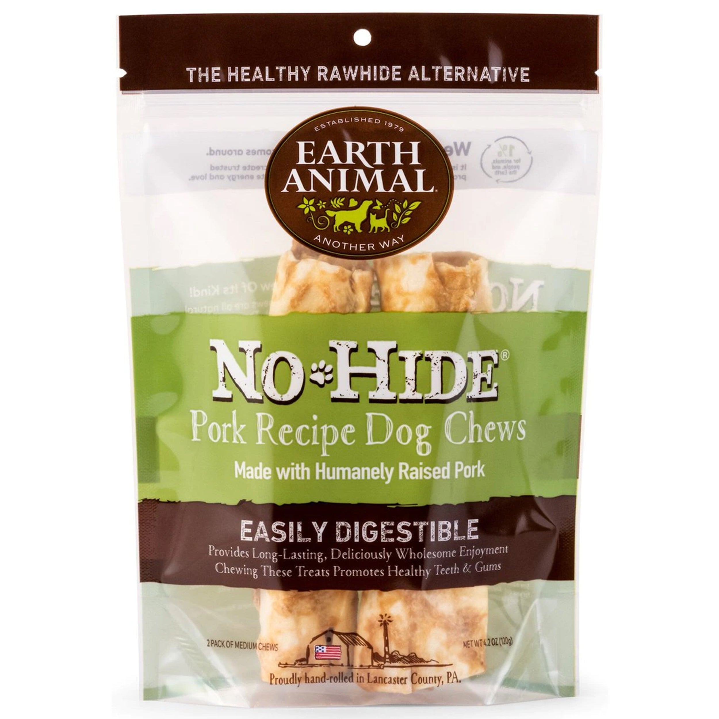 Earth Animal No-Hide Rolls Pork Recipe Dog Treats