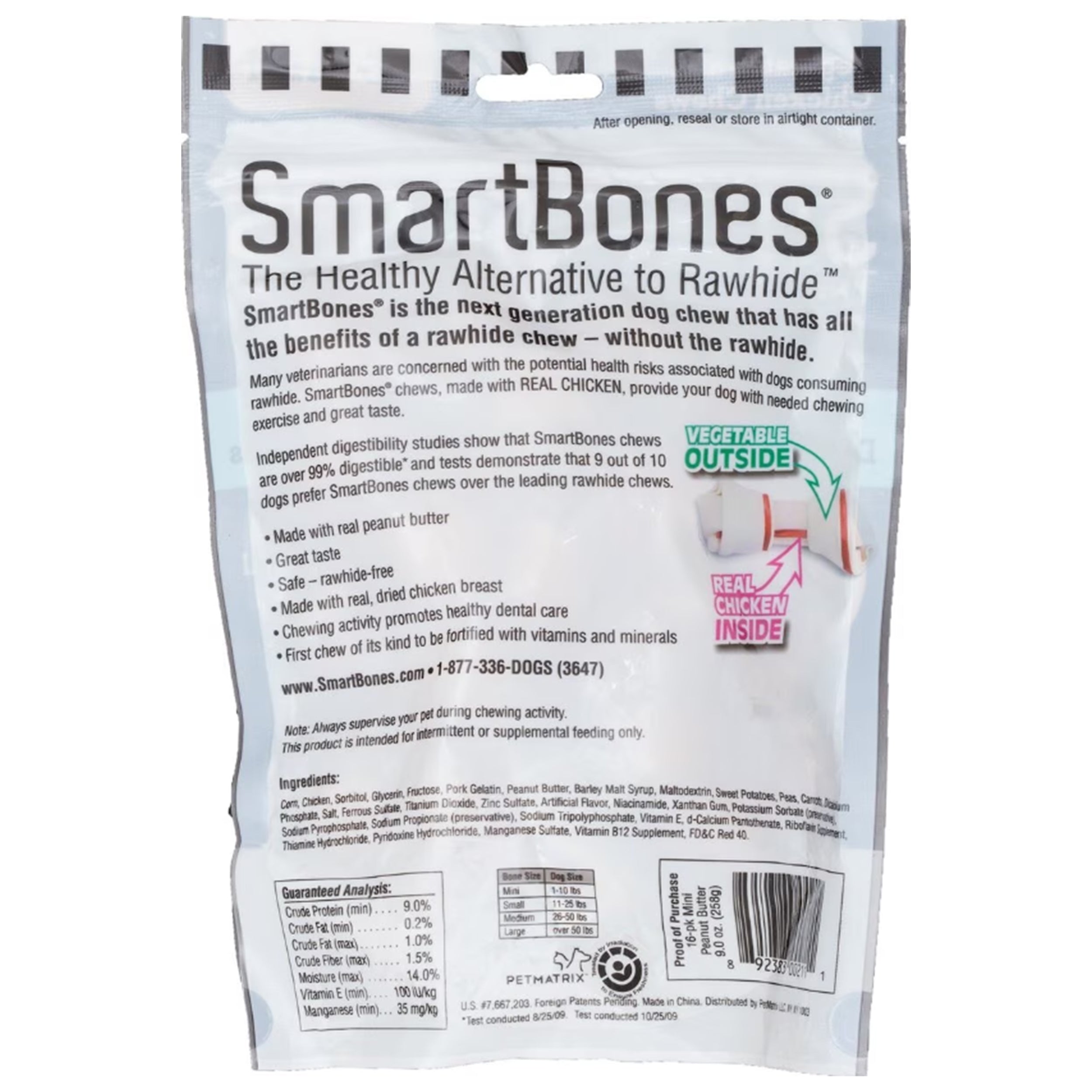 SmartBones Mini Peanut Butter Chew Bones Dog Treats, 16 Count