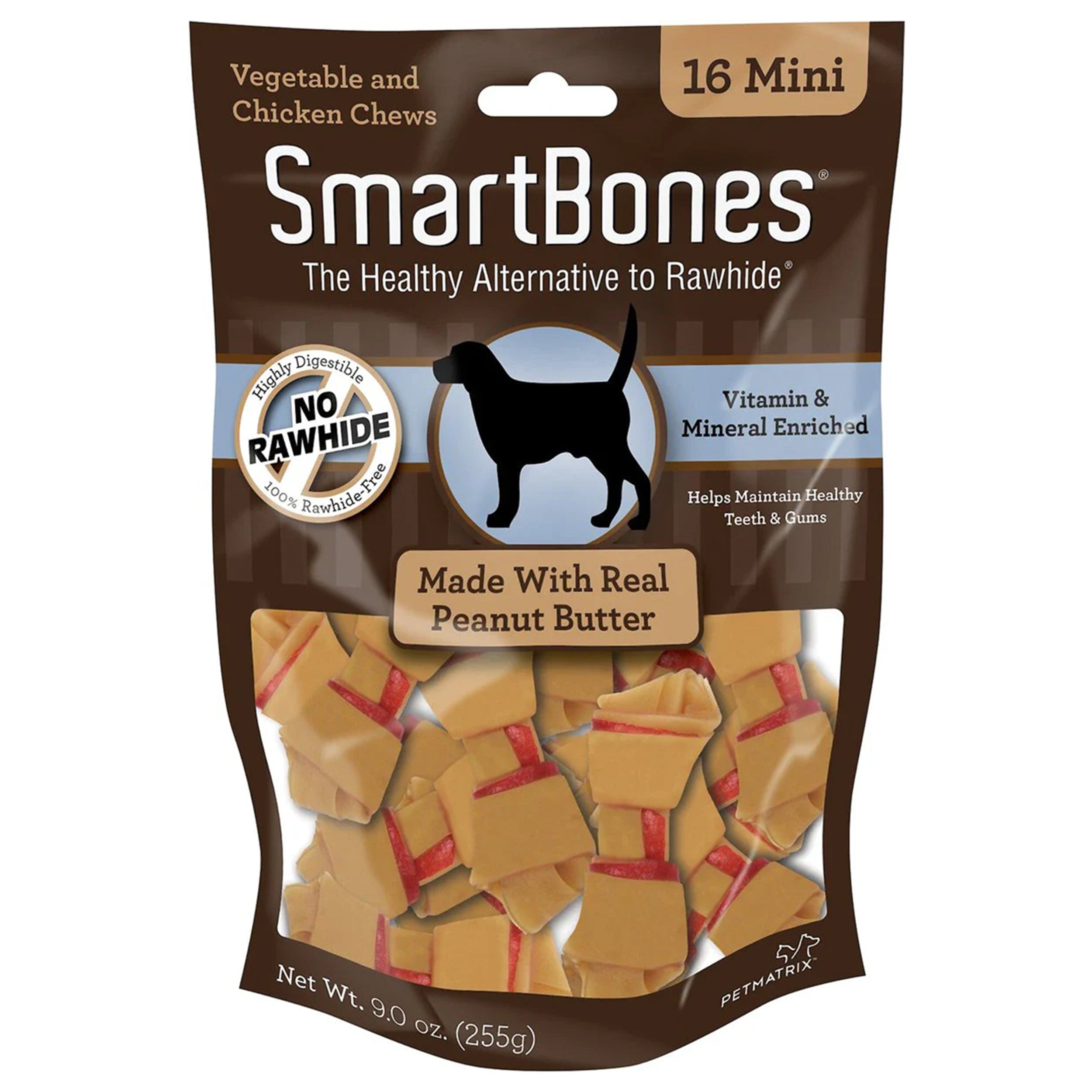 SmartBones Mini Peanut Butter Chew Bones Dog Treats, 16 Count