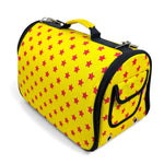 Load image into Gallery viewer, Yellow pet carrier with pink star pattern on a white background
