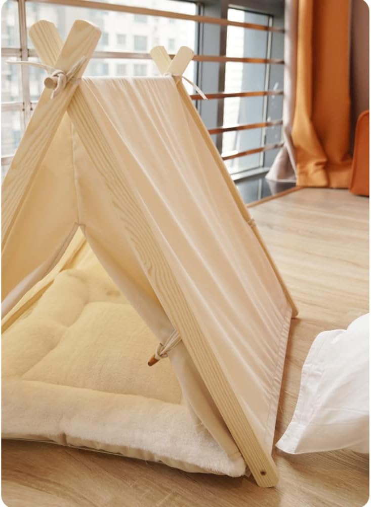 HZYSHH Modern Wooden Teepee Pet Tent With Bed, 5 Colors