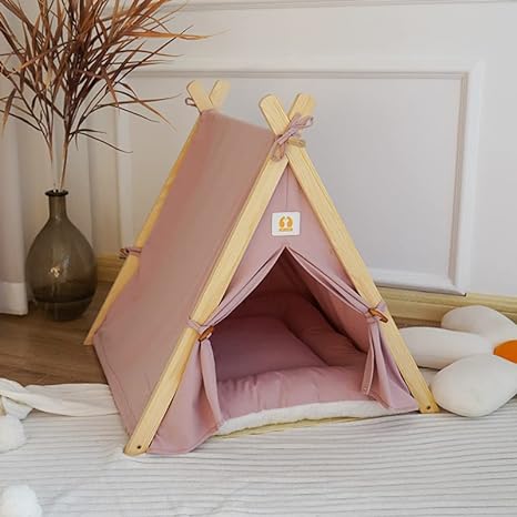 HZYSHH Modern Wooden Teepee Pet Tent With Bed, 5 Colors