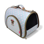 Load image into Gallery viewer, Pet carrier with pink polka dots on a light blue background
