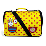 Load image into Gallery viewer, Yellow bag with red star pattern, cartoon character, and logo on a white background

