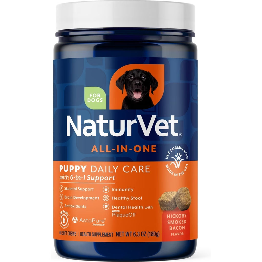 NaturVet Puppy Daily Care All-In-One Hickory Smoked Bacon Flavored Supplement for Dogs, 60 count