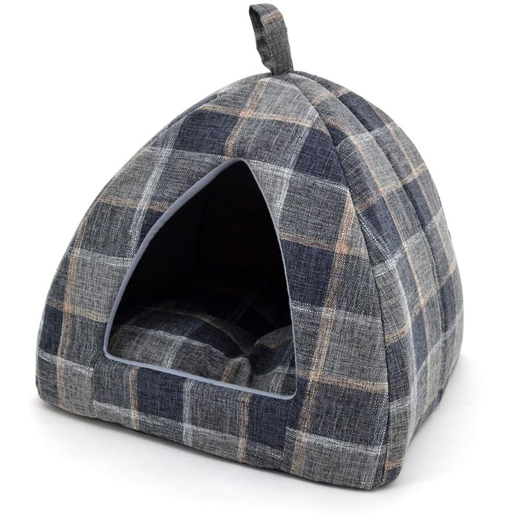 Plaid patterned pet bed on a white background