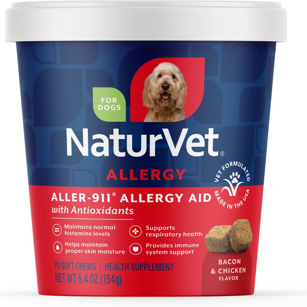 NaturVet Aller-911 Allergy Aid Bacon & Chicken Flavored Supplement for Dogs, 70 count