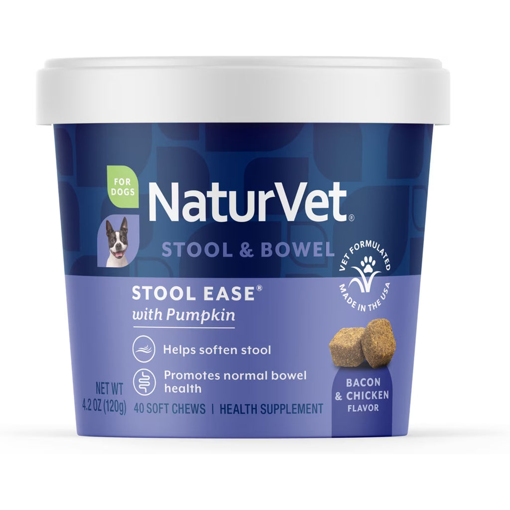 NaturVet Stool Ease Stool & Bowel Bacon & Chicken Flavored Soft Chew Supplement for Dogs, 40 count