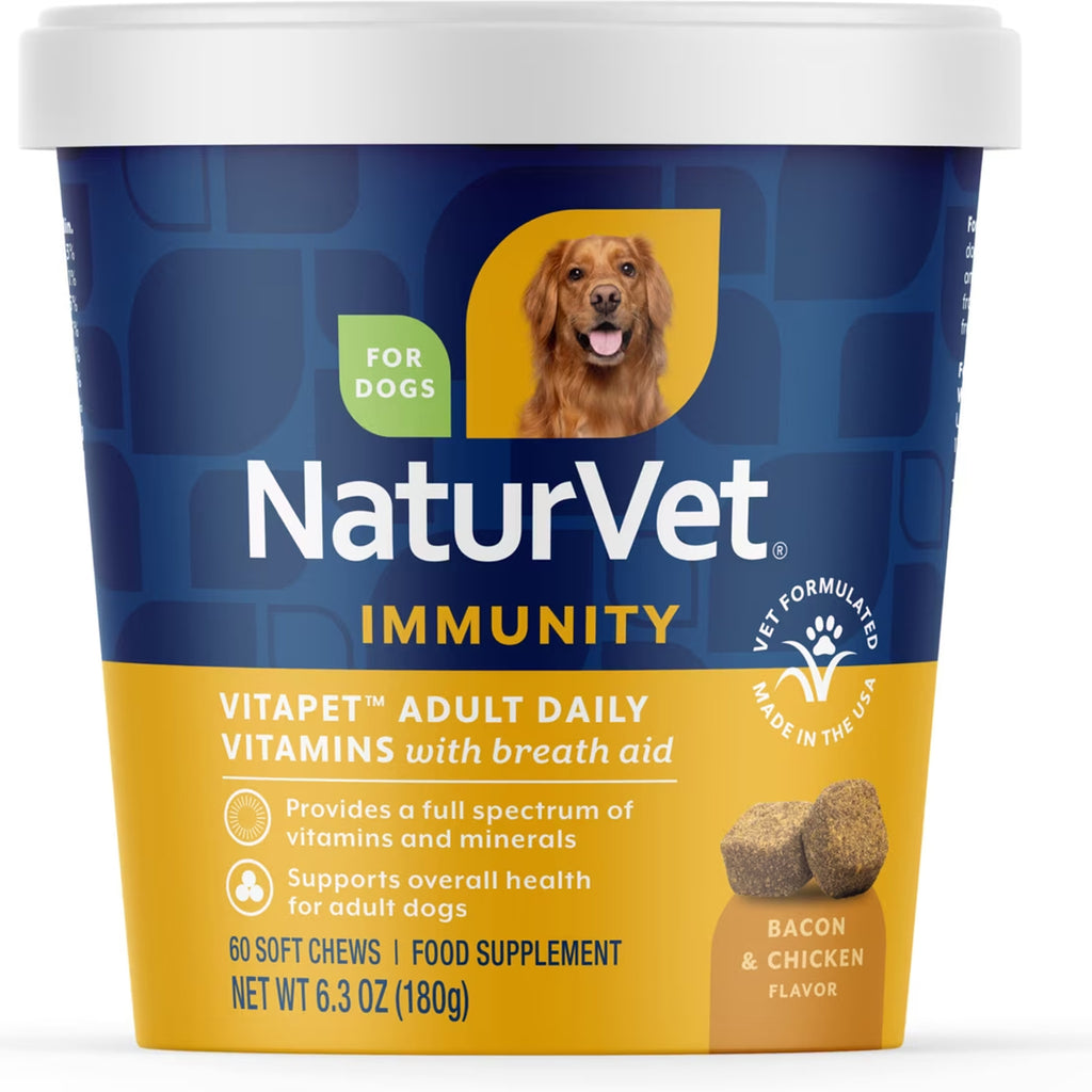 NaturVet VitaPet Adult Daily Vitamin Immunity Bacon & Chicken Flavored Supplement for Dogs, 60 count