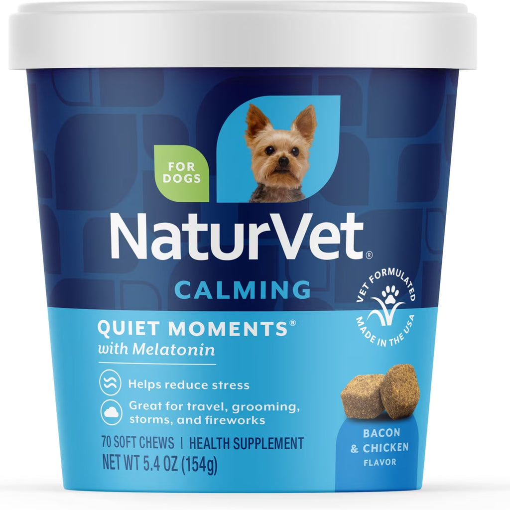 NaturVet Quiet Moments Bacon & Chicken Flavored Calming Supplement for Dogs, 70 count