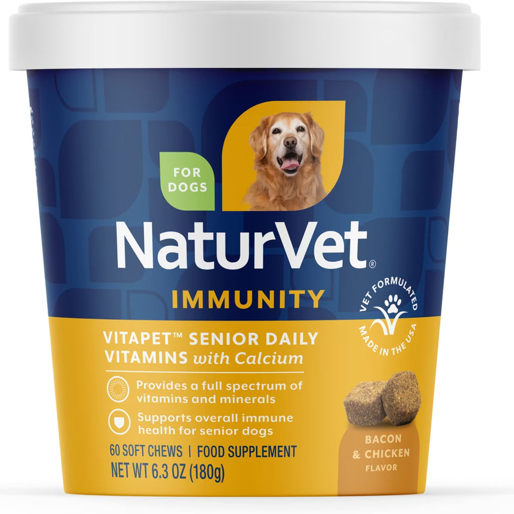 NaturVet VitaPet Senior Daily Vitamin Immunity Bacon & Chicken Flavored Supplement for Dogs, 60 count