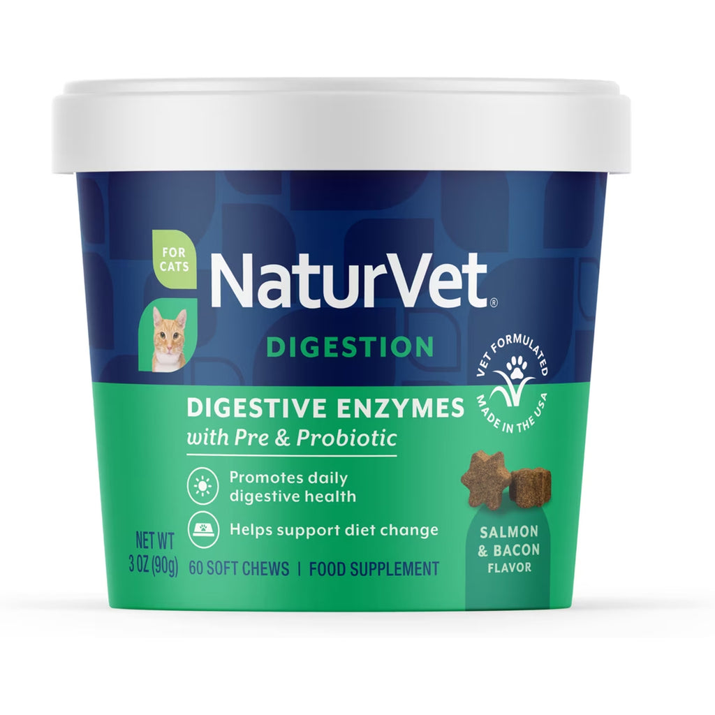NaturVet Digestive Enzymes Salmon & Bacon Flavored Supplement for Cats, 60 count