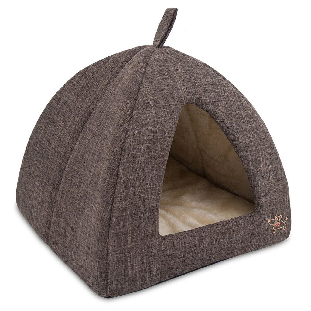 Linen Dog & Cat Soft Tent-Bed, Brown