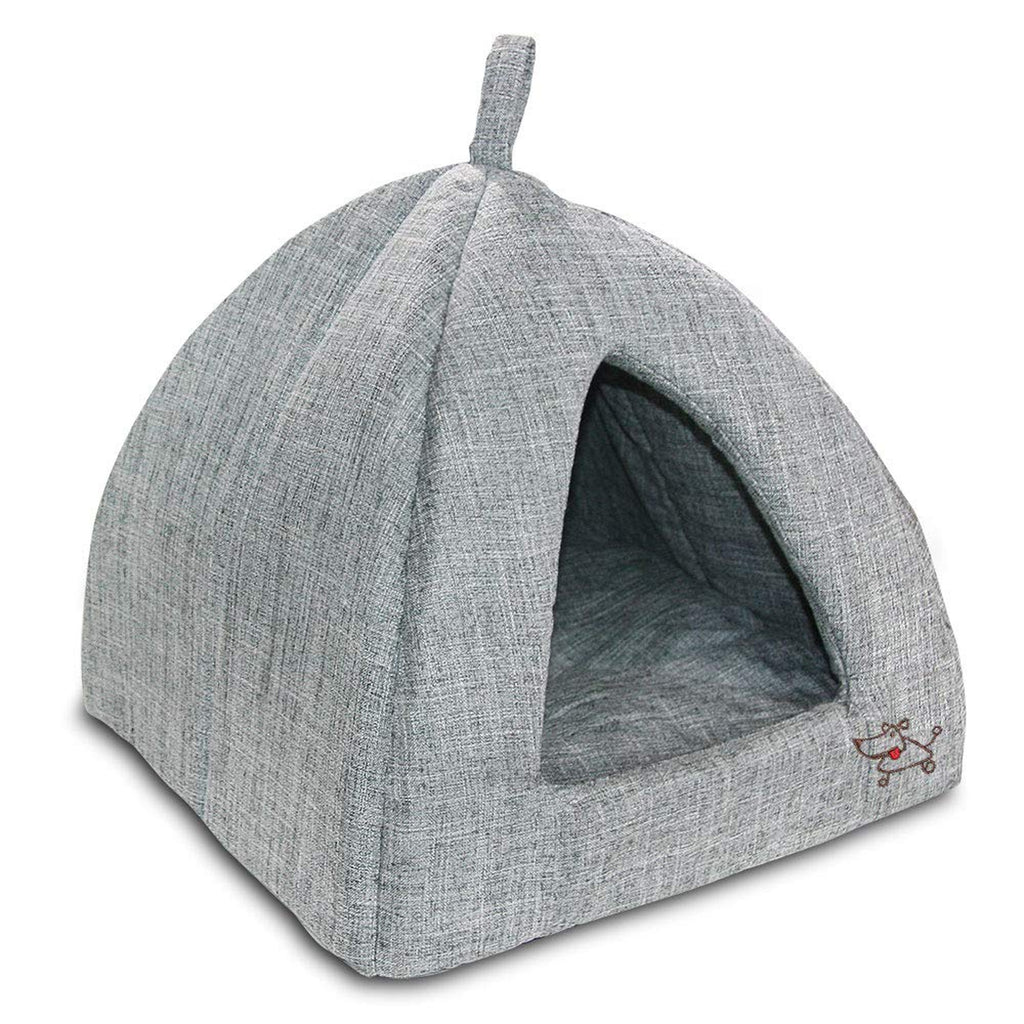 Linen Tent Covered Cat & Dog Bed, Grey