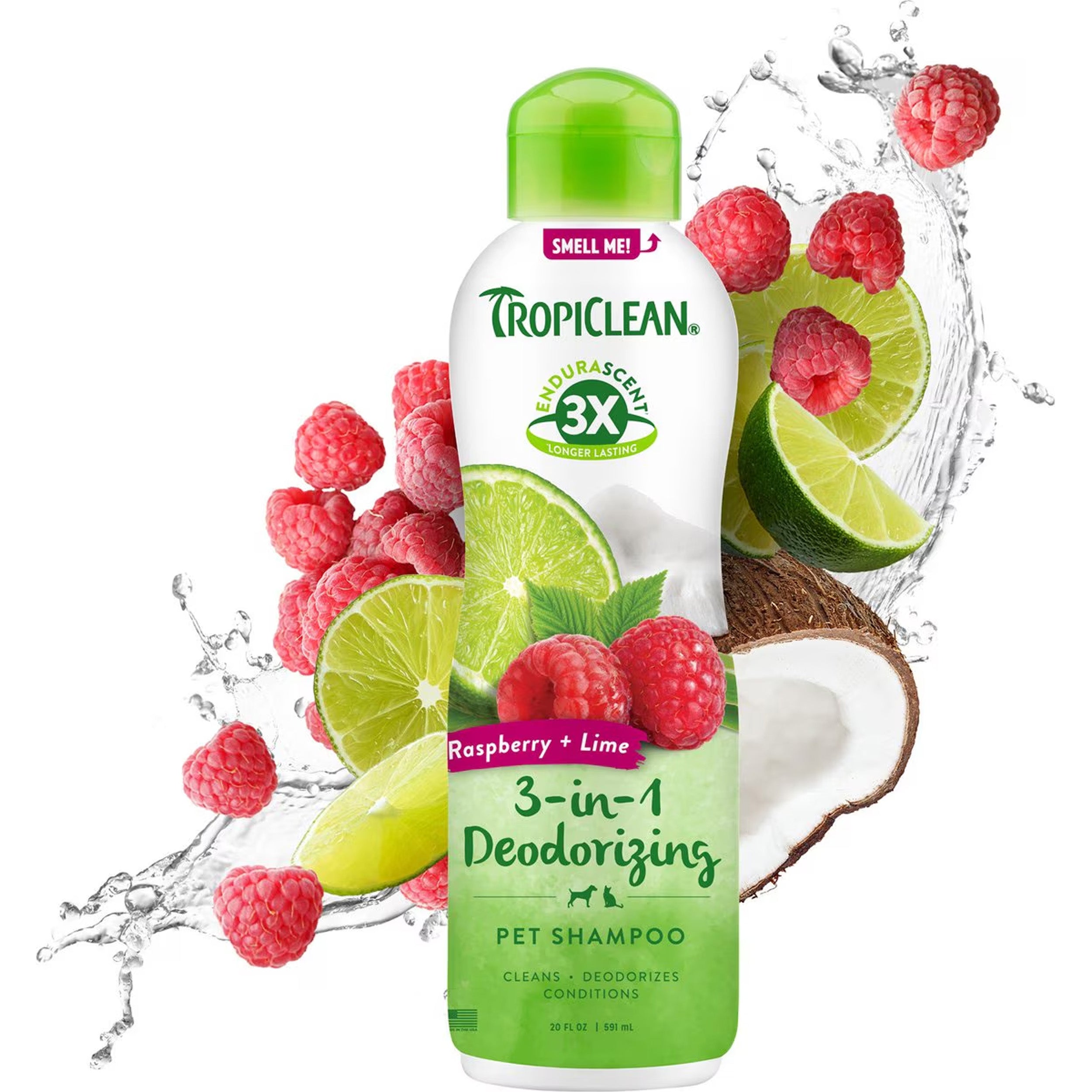 TropiClean EnduraScent Raspberry Lime Scented Deodorizing Dog & Cat Shampoo, 20-fl oz bottle