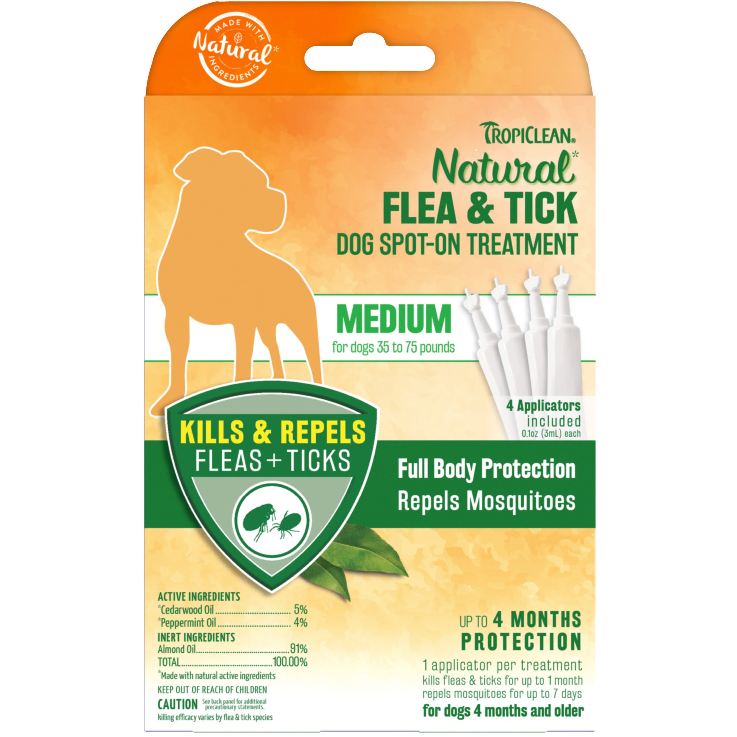 TROPICLEAN NATURAL FLEA & TICK SPOT ON TREATMENT MEDIUM DOG 3CT