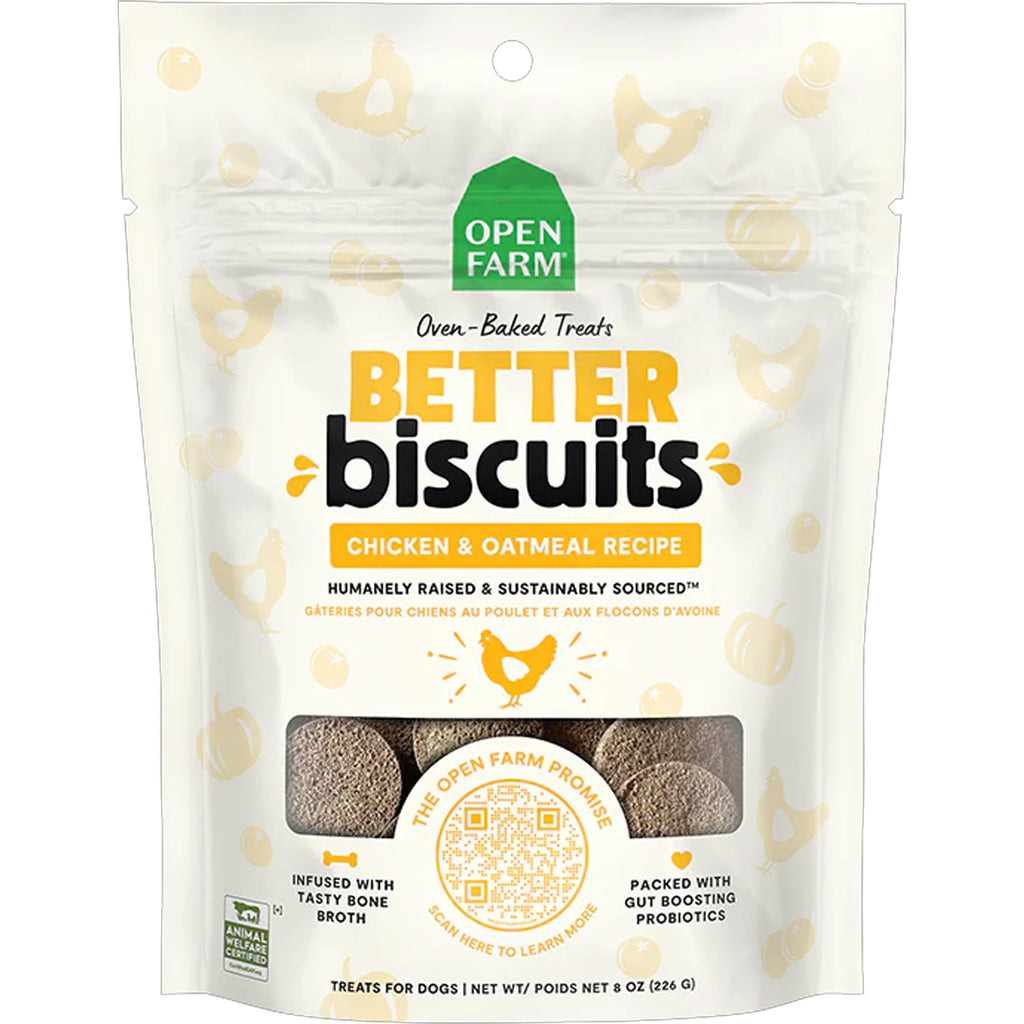 Open Farm Dog Better Biscuits Chicken & Oatmeal Recipe Treats 8OZ