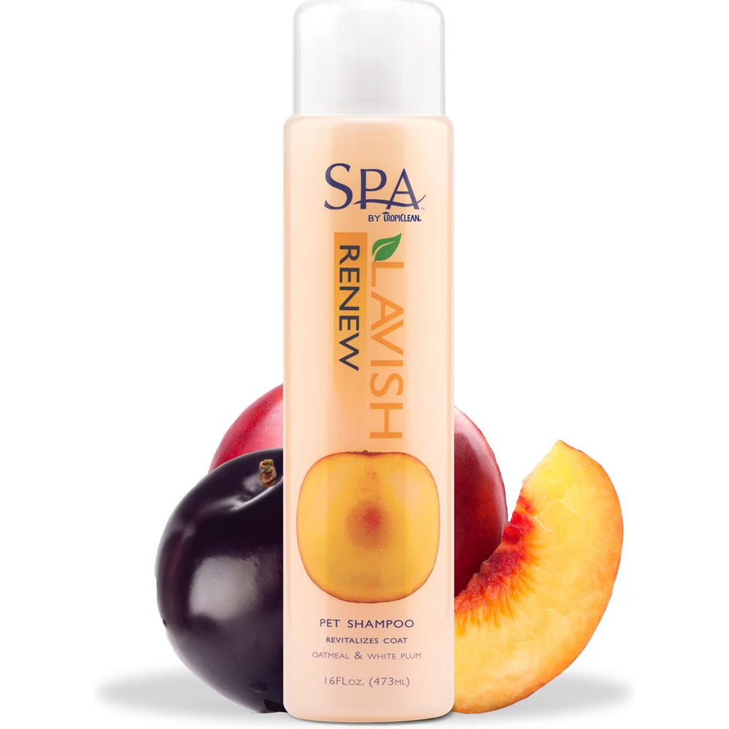 TropiClean Spa Renew Oatmeal Dog & Cat Shampoo, Luscious Sweet Plum & Peaches Scent, 16-fl oz bottle