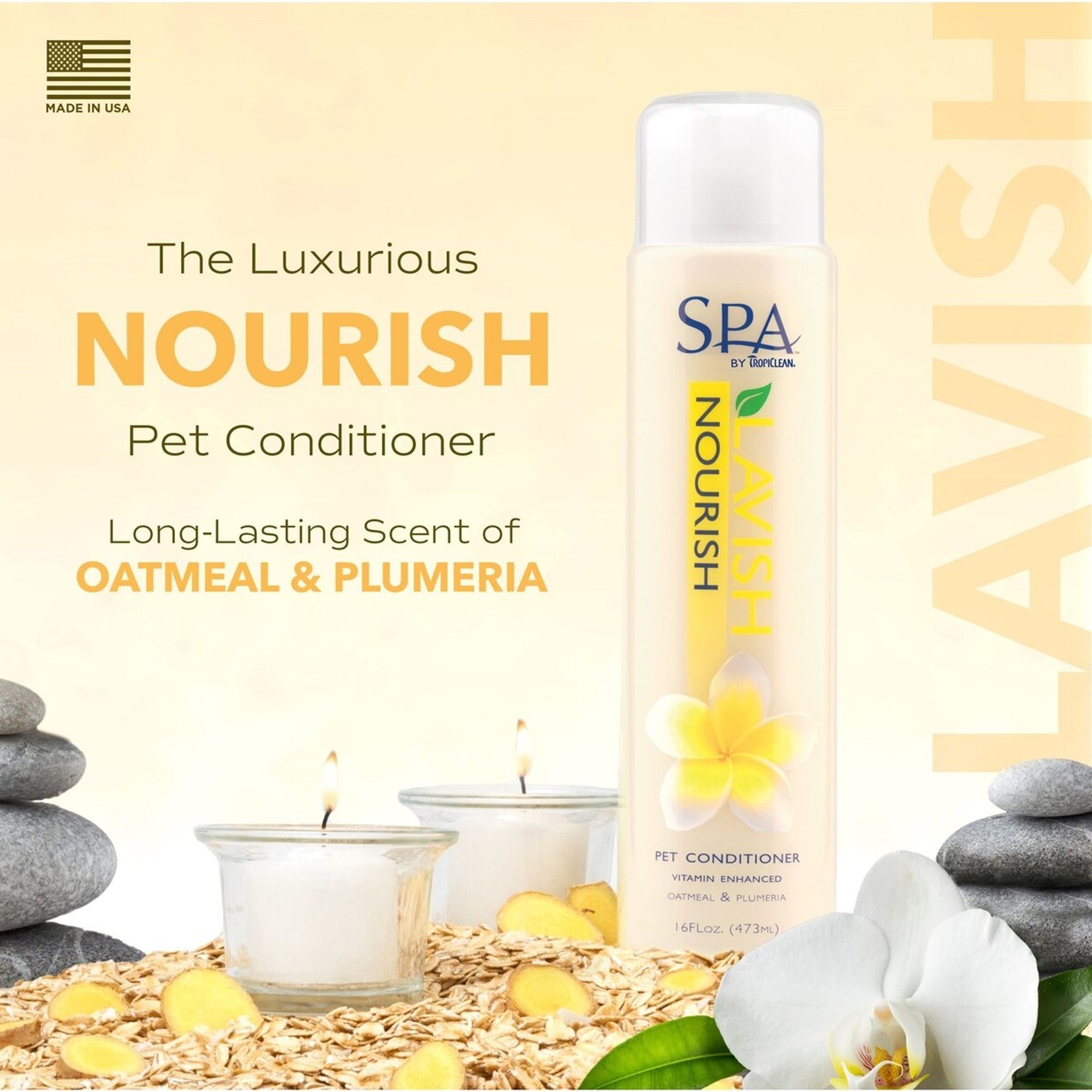 TropiClean Spa Nourish Dog & Cat Conditioner, Fresh Plumeria Scent, 16-fl oz bottle