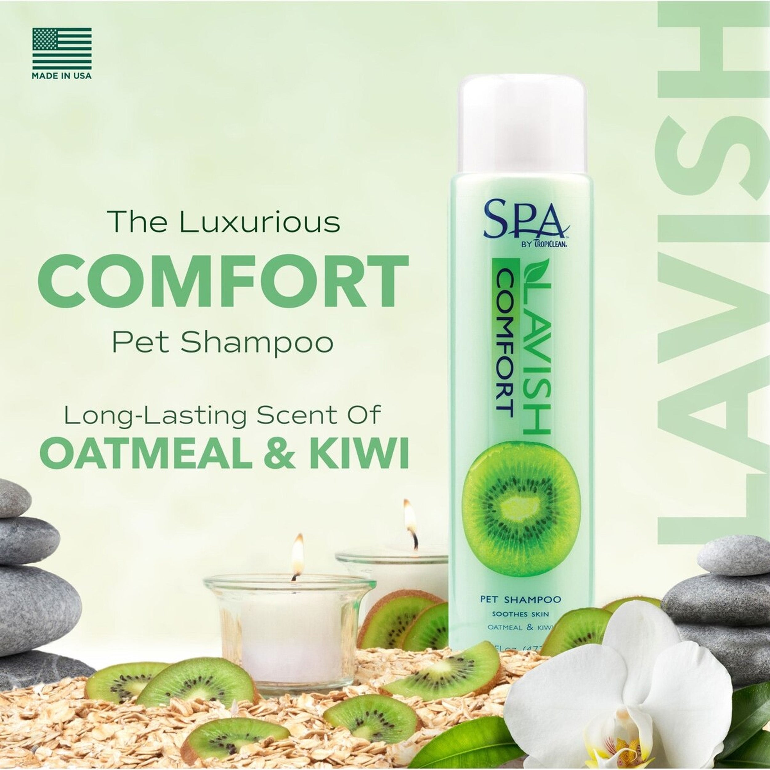 TropiClean Spa Comfort Oatmeal Shampoo for Dogs & Cats, Succulent Kiwi Scent, 16-fl oz bottle