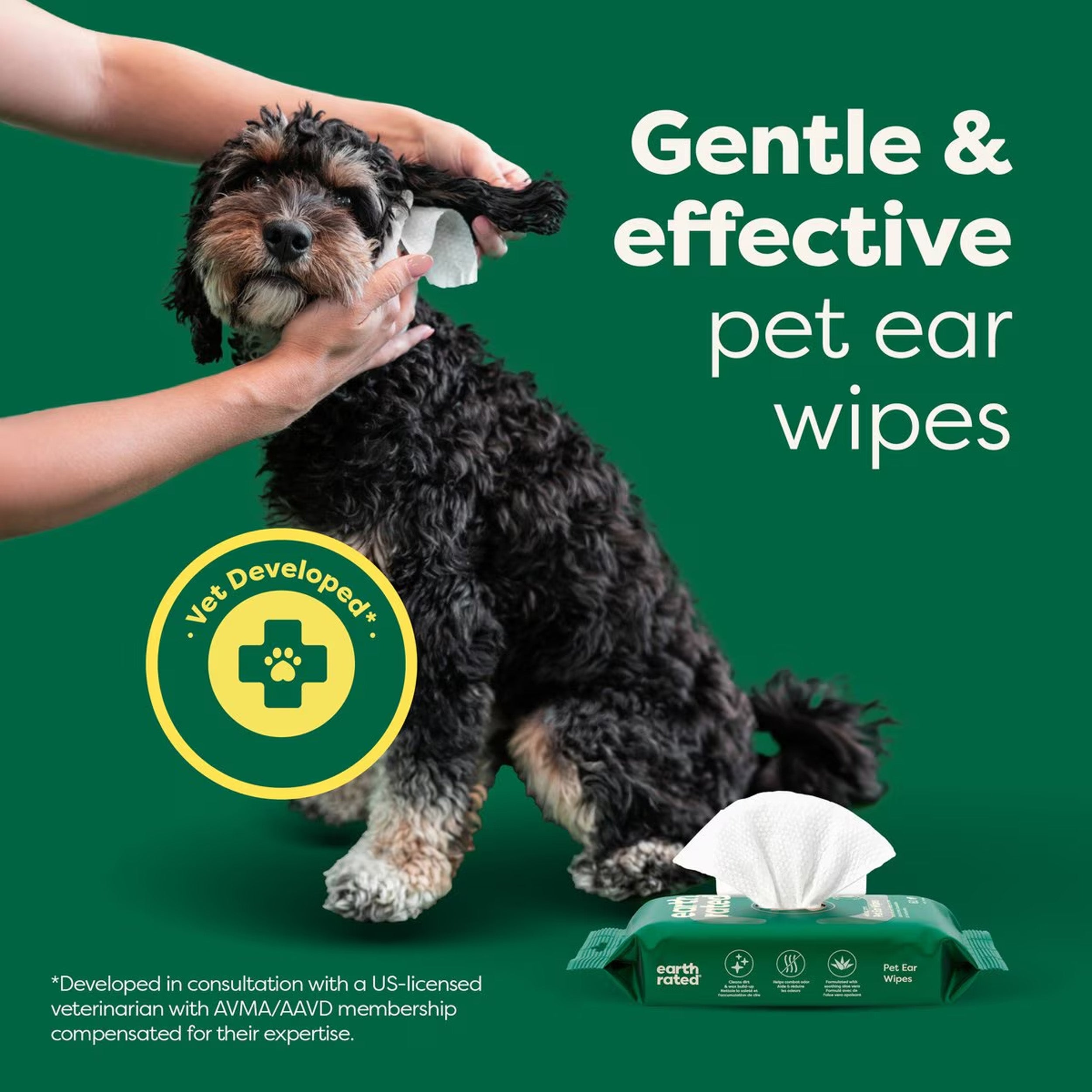 Earth Rated Vet-Developed Hypoallergenic Pet Ear Wipes Wild Oat Scent, 70 count