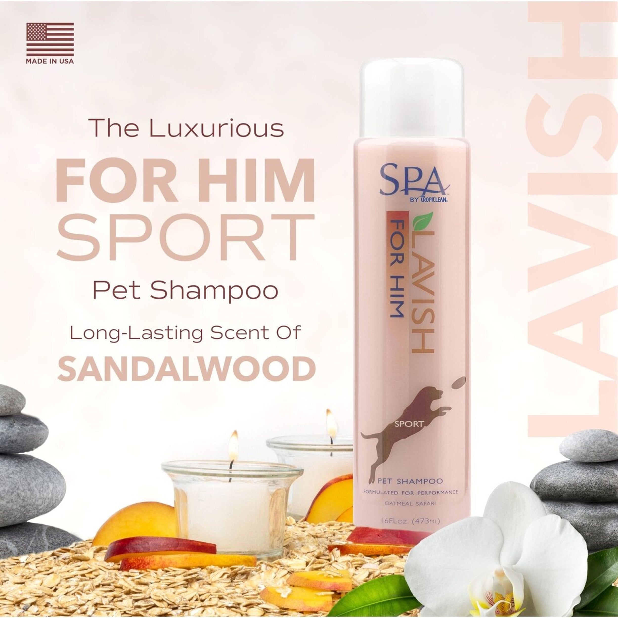 TropiClean Spa for Him Oatmeal Dog Shampoo, Sporty Sandalwood Scent, 16-fl oz bottle