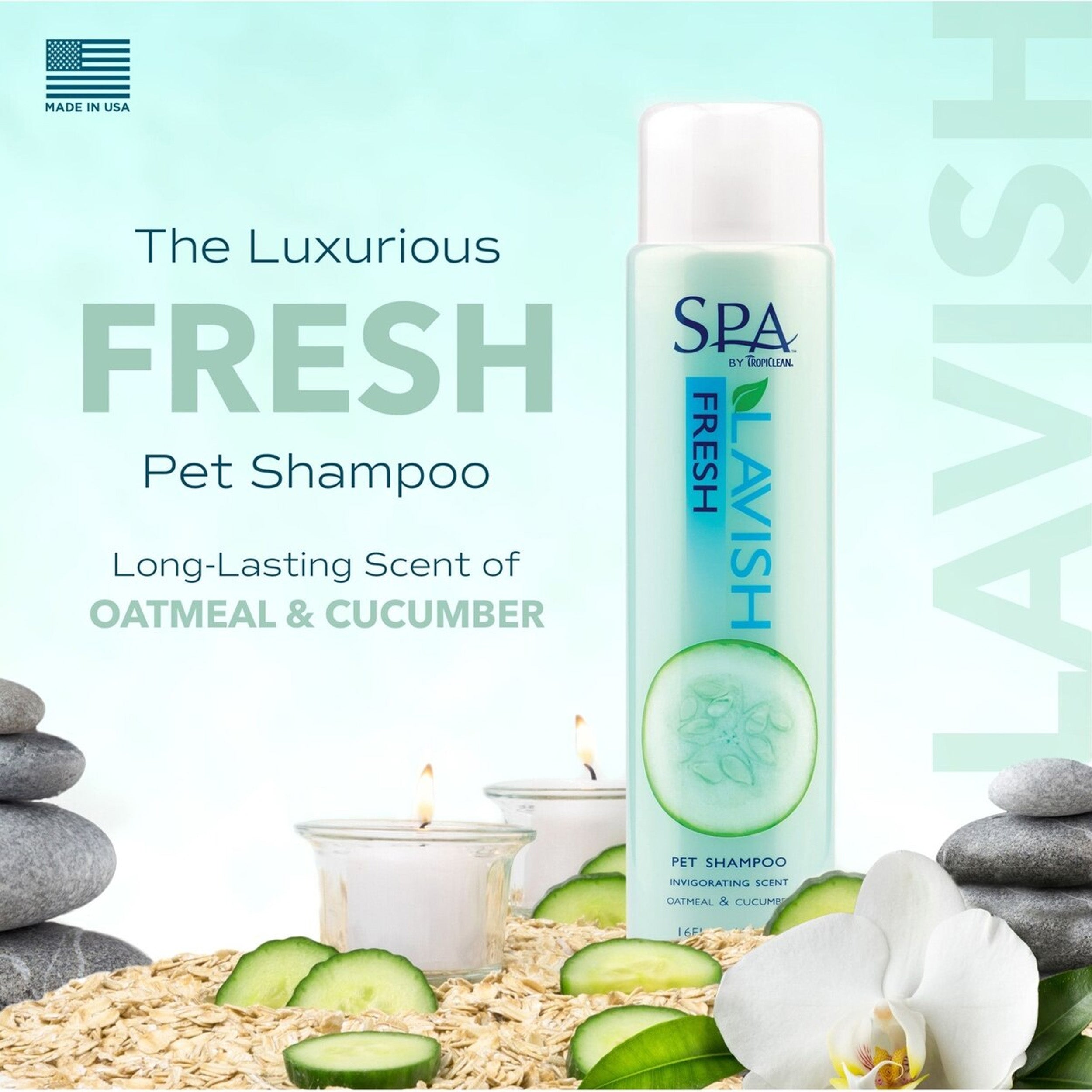 TropiClean Spa Lavish Fresh Oatmeal Dog & Cat Shampoo, Refreshing Cucumber Scent, 16-fl oz bottle