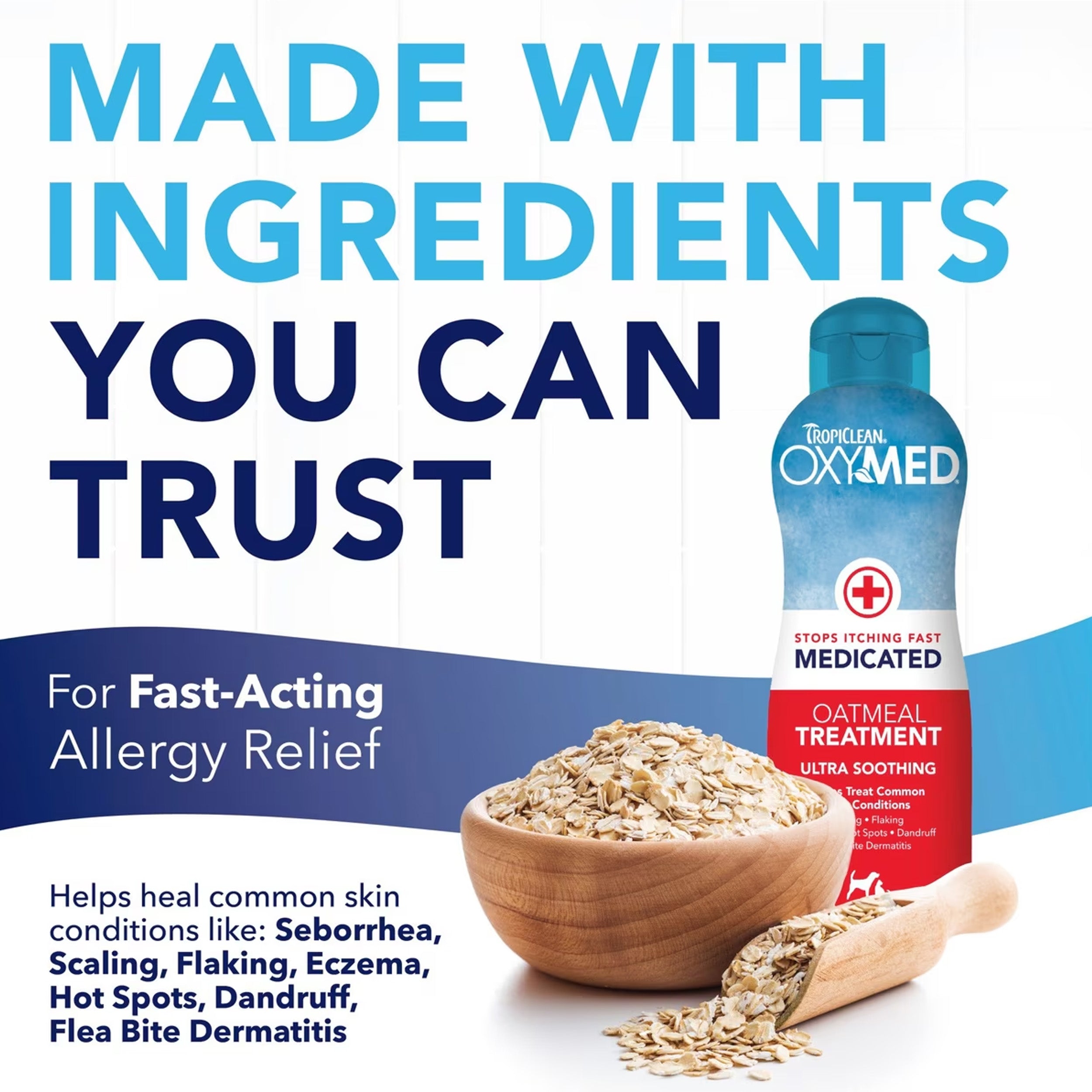 TropiClean OxyMed Medicated Itch Relief Oatmeal Dog Conditioner Treatment Rinse, 20-fl oz bottle