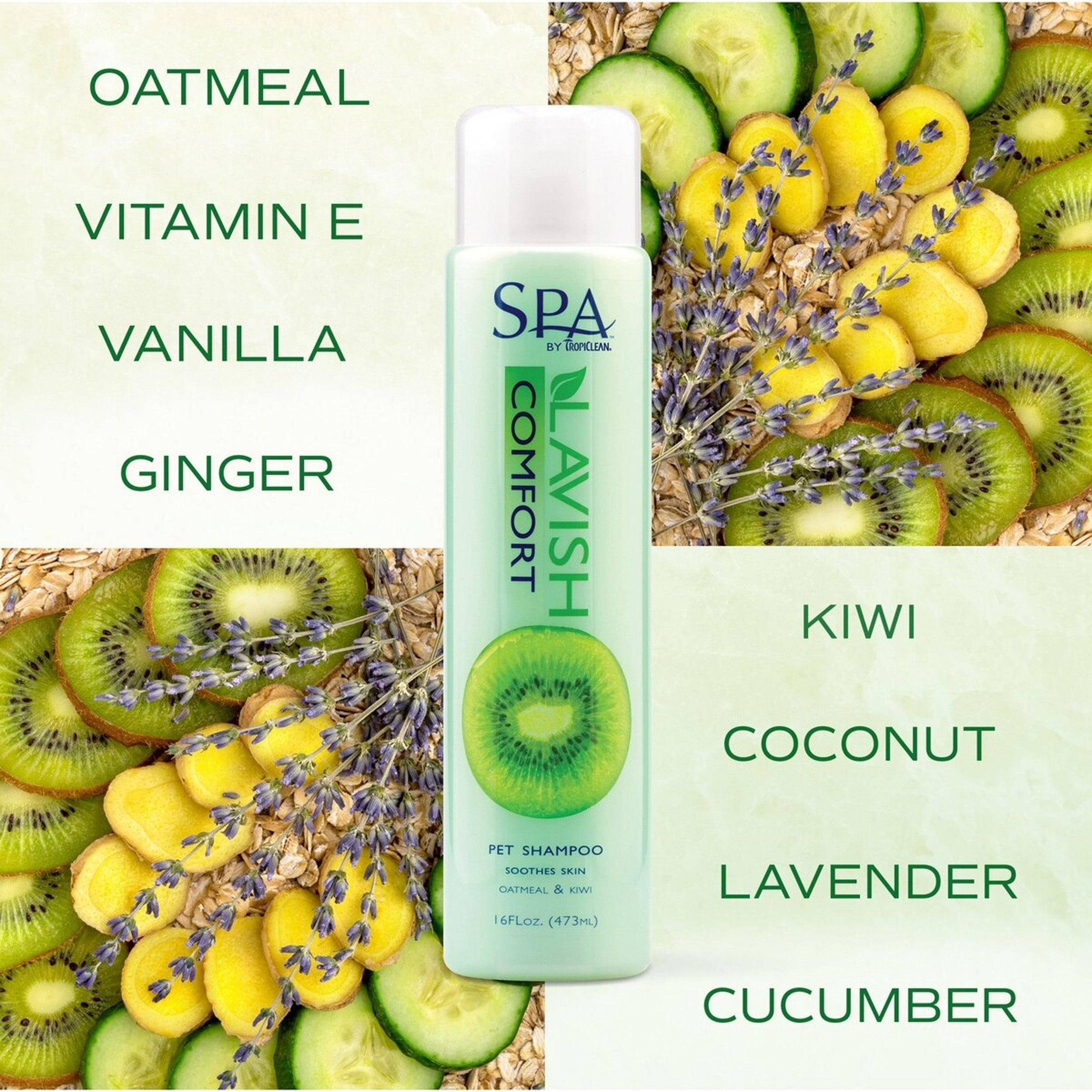 TropiClean Spa Comfort Oatmeal Shampoo for Dogs & Cats, Succulent Kiwi Scent, 16-fl oz bottle