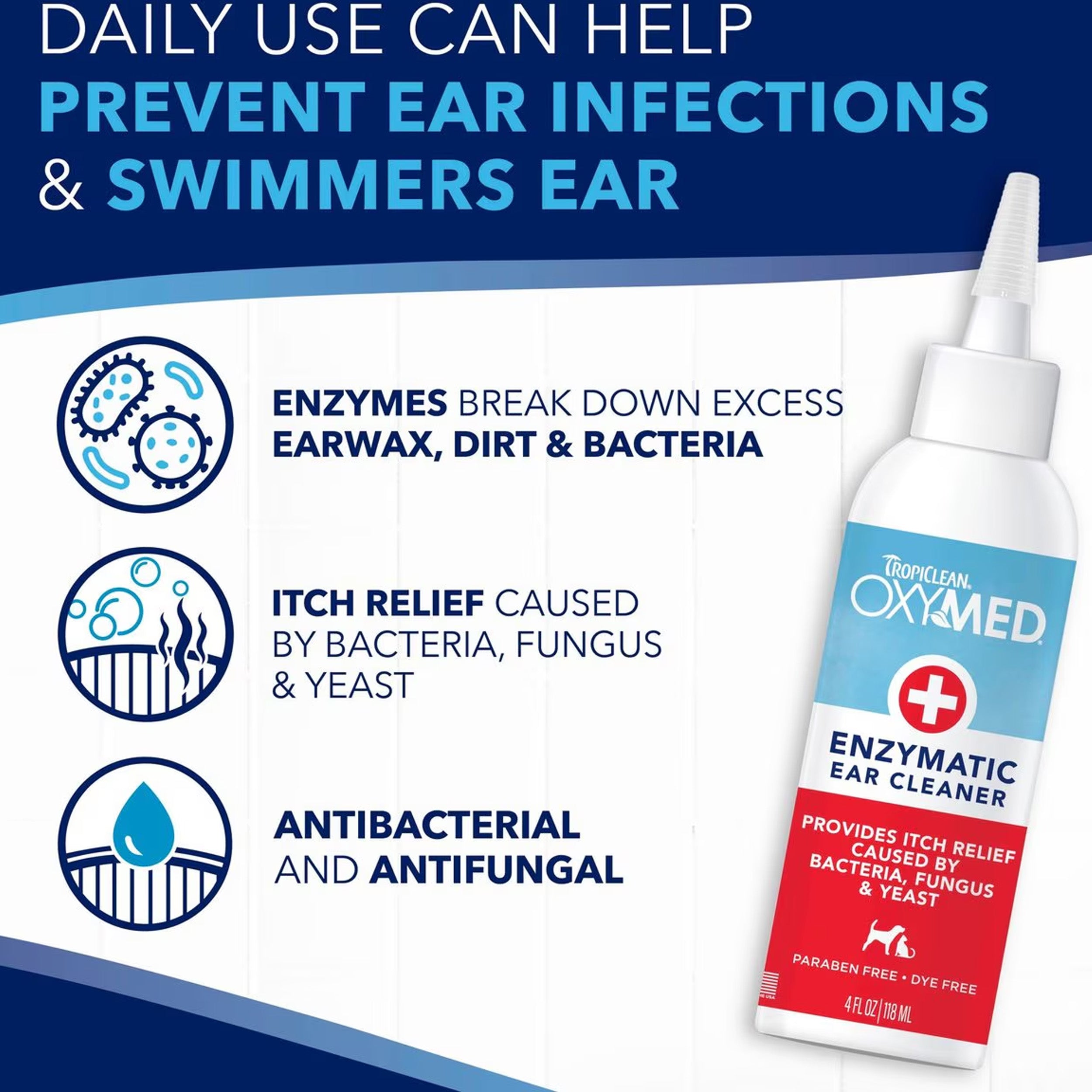 TropiClean OxyMed Enzymatic Dog & Cat Ear Cleaner, 4-fl oz