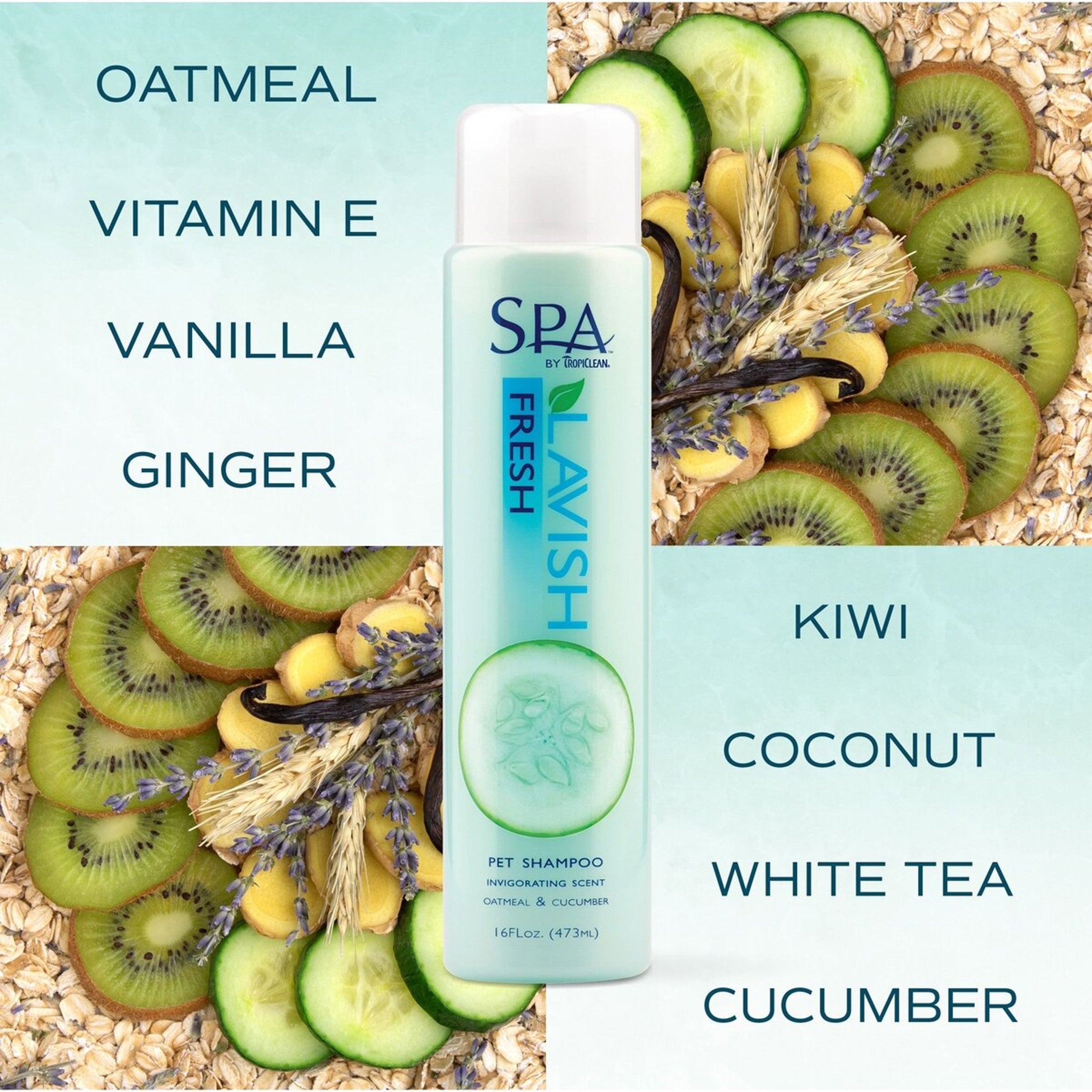 TropiClean Spa Lavish Fresh Oatmeal Dog & Cat Shampoo, Refreshing Cucumber Scent, 16-fl oz bottle
