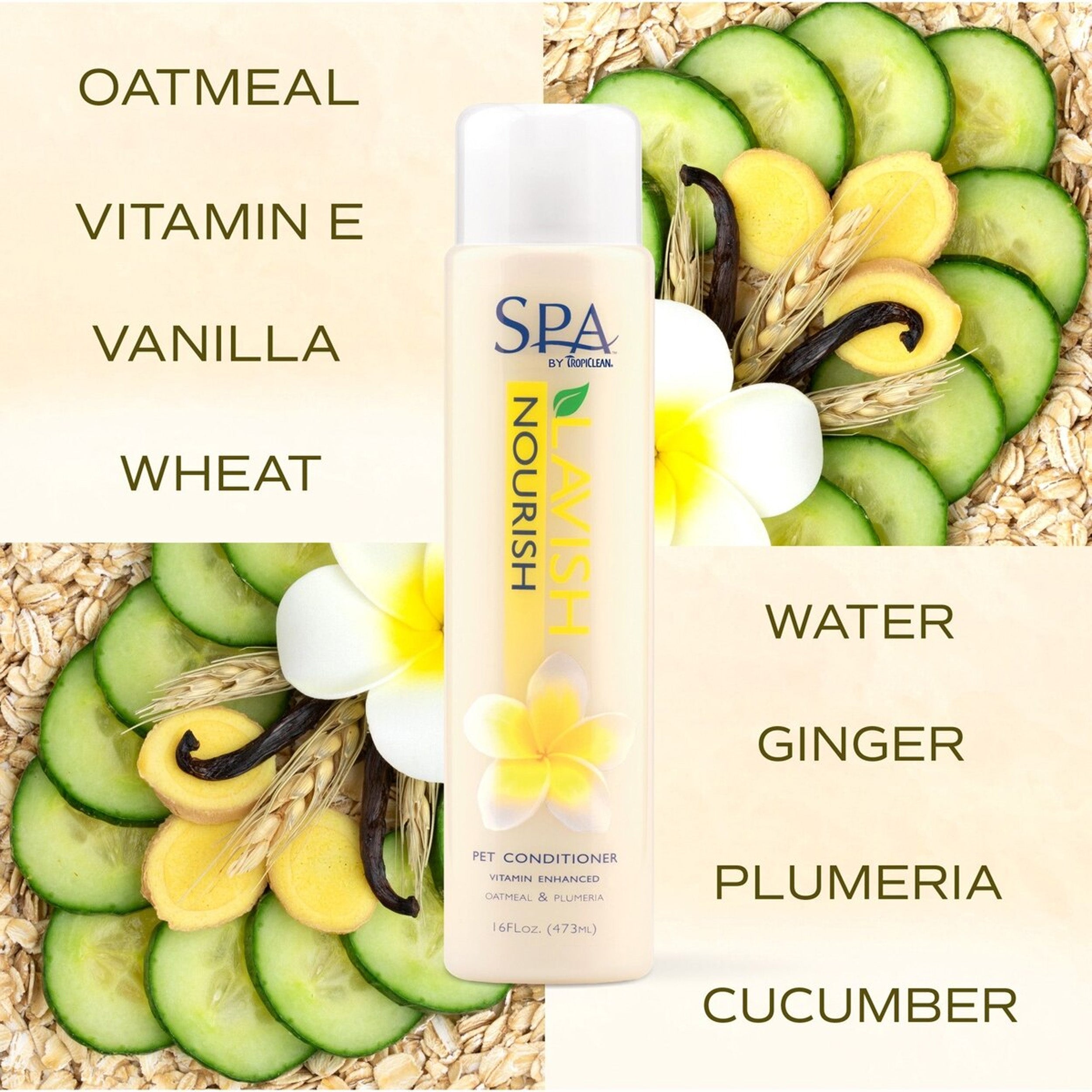 TropiClean Spa Nourish Dog & Cat Conditioner, Fresh Plumeria Scent, 16-fl oz bottle