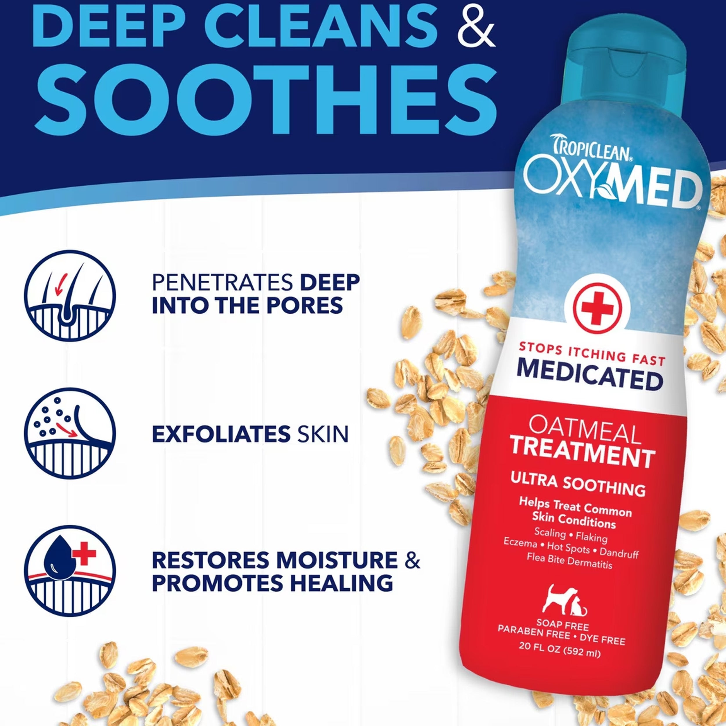 TropiClean OxyMed Medicated Itch Relief Oatmeal Dog Conditioner Treatment Rinse, 20-fl oz bottle