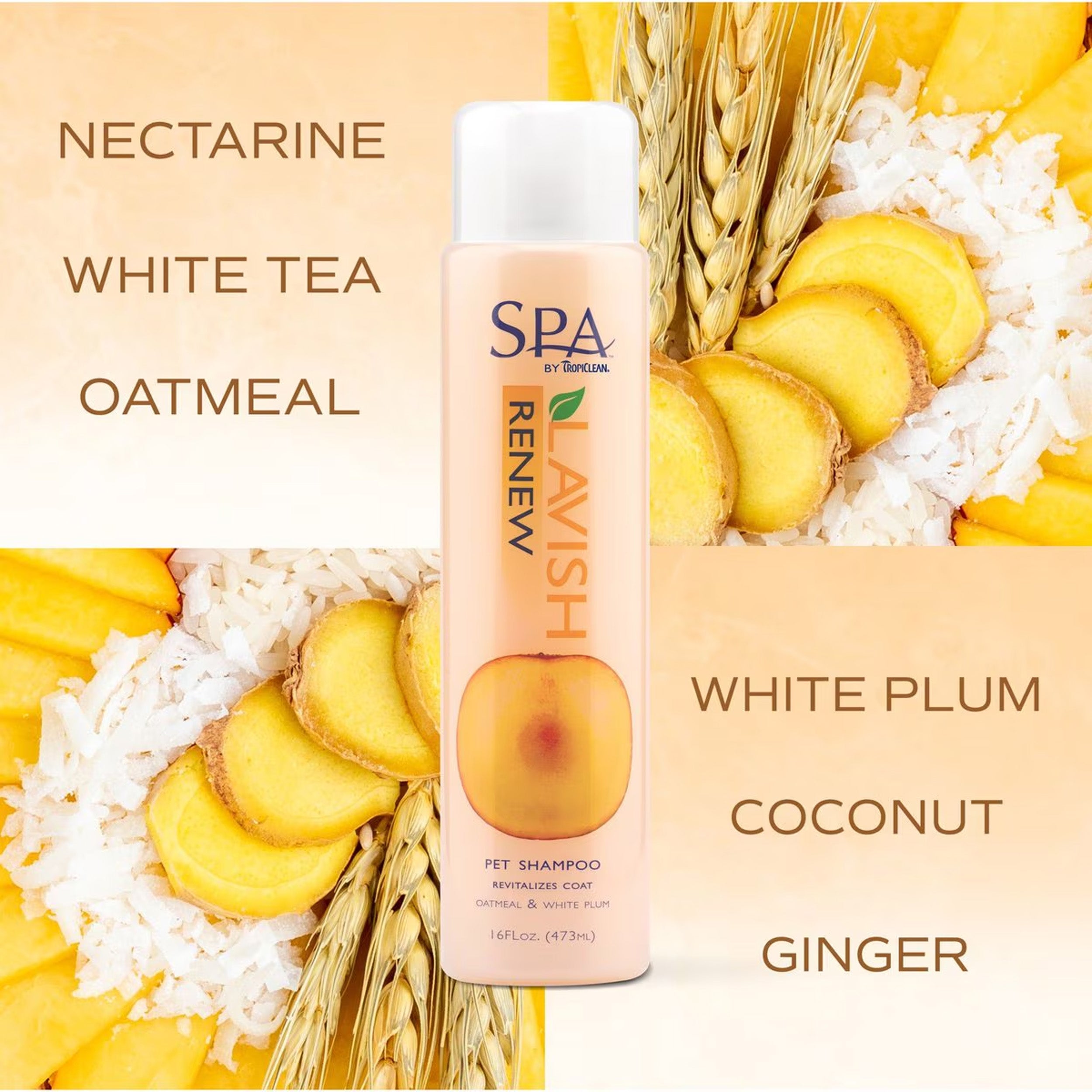 TropiClean Spa Renew Oatmeal Dog & Cat Shampoo, Luscious Sweet Plum & Peaches Scent, 16-fl oz bottle