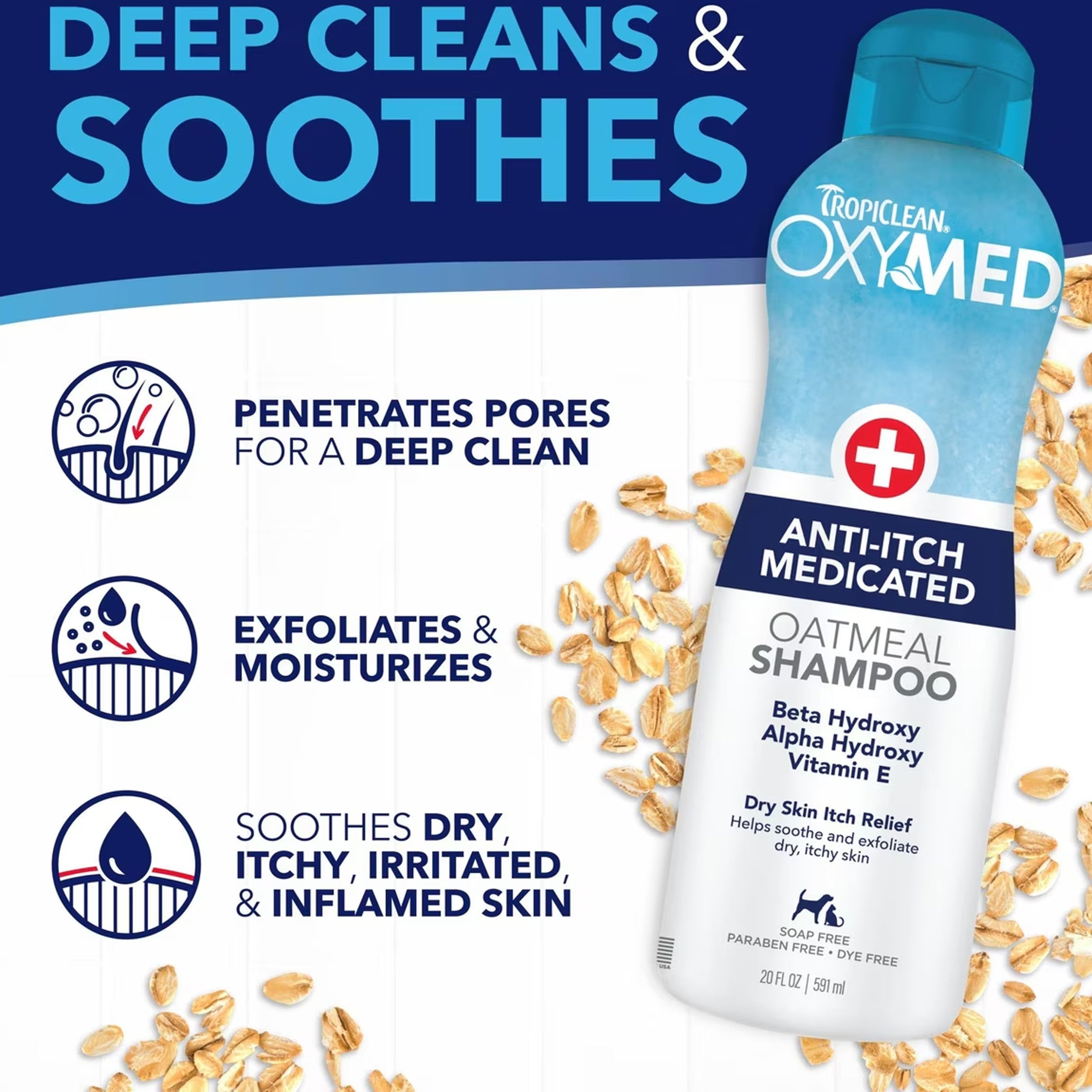 TropiClean OxyMed Medicated Anti-Itch Dog Shampoo, 20-fl oz bottle