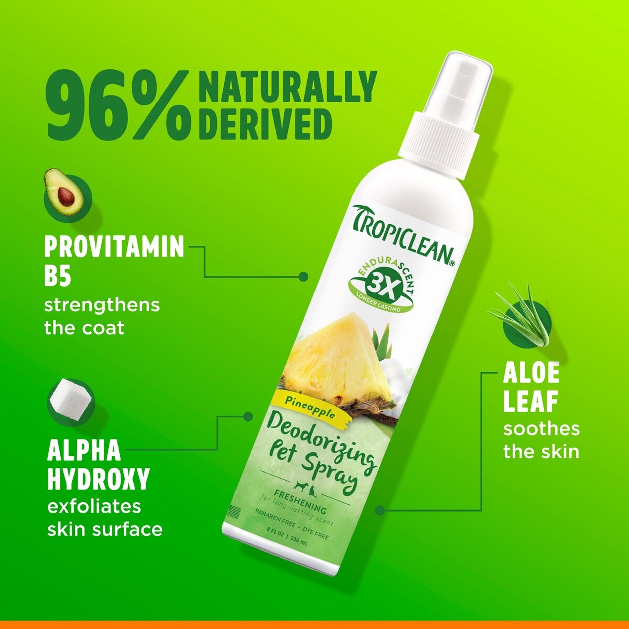 TropiClean EnduraScent Pineapple Scented Dog & Cat Deodorizing Spray, 8-fl oz bottle