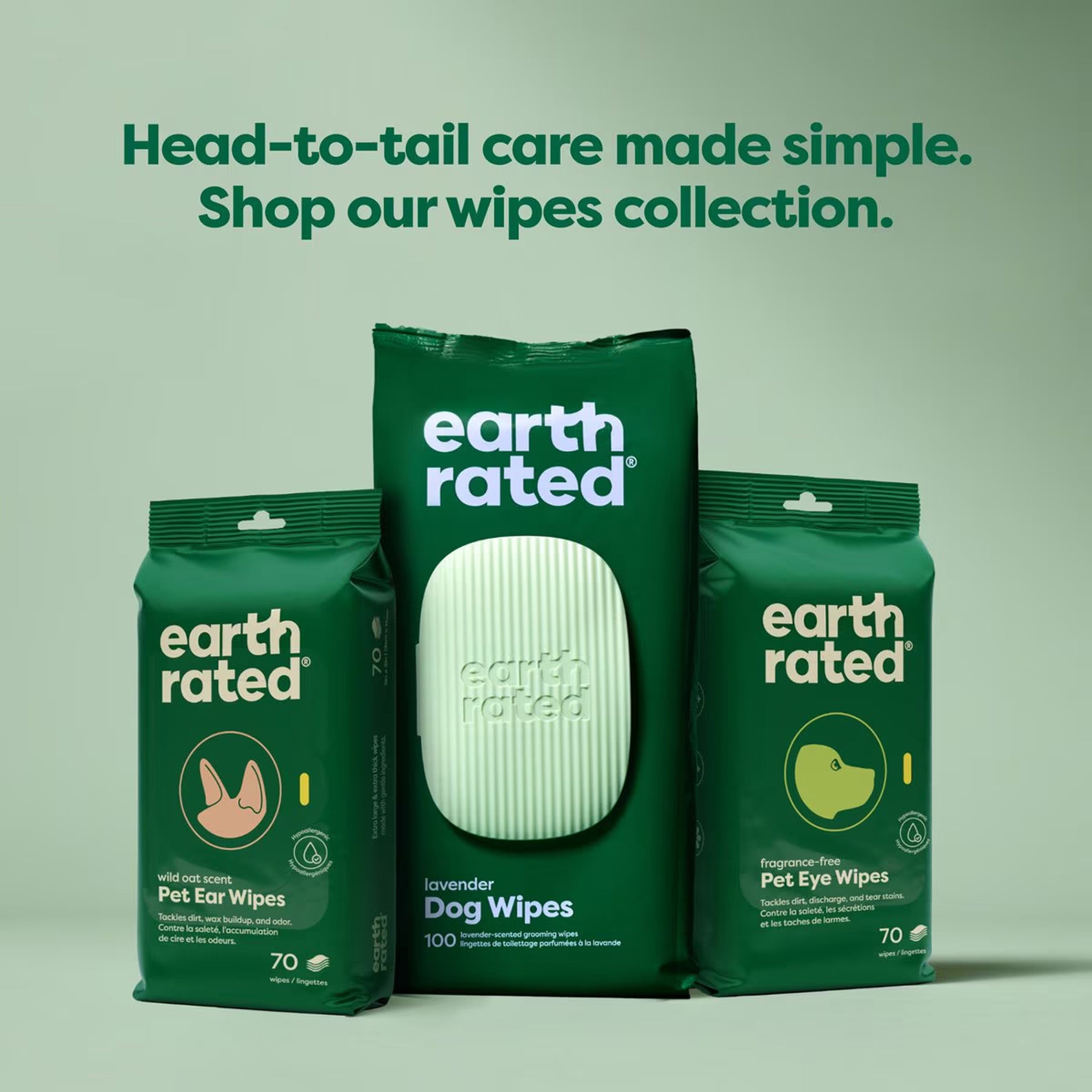 Earth Rated Vet-Developed Hypoallergenic Pet Ear Wipes Wild Oat Scent, 70 count