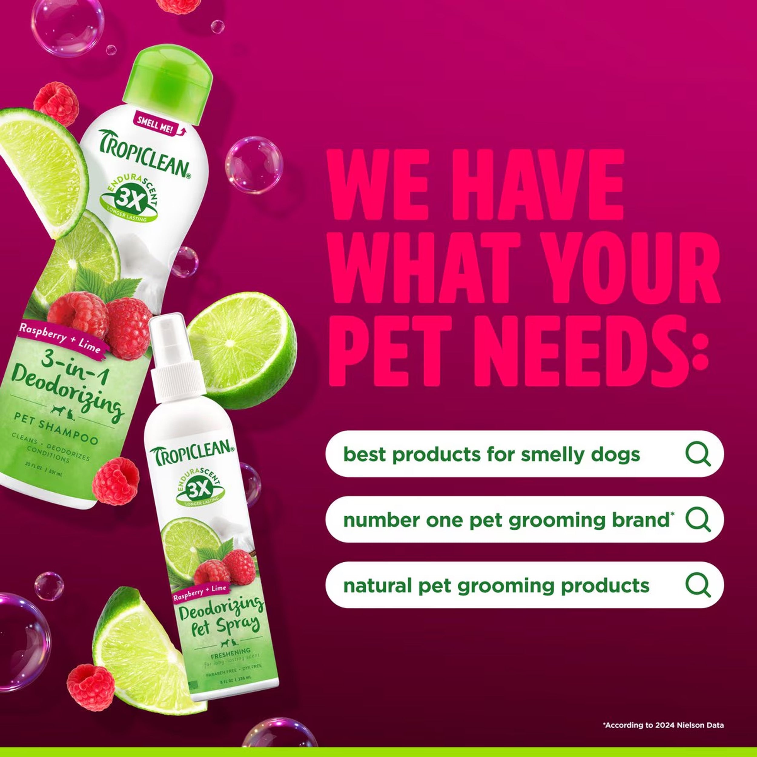 TropiClean EnduraScent Raspberry Lime Scented Deodorizing Dog & Cat Shampoo, 20-fl oz bottle
