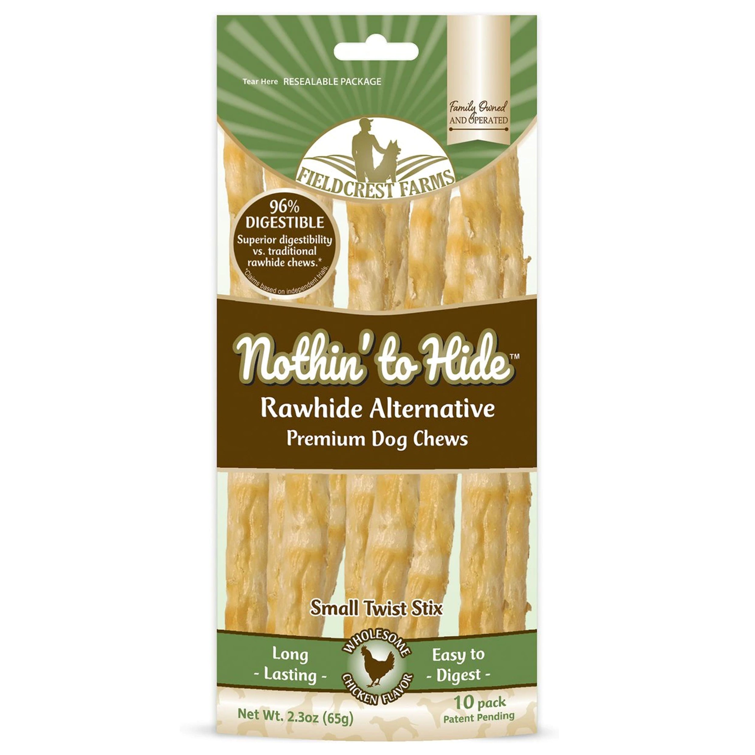 Fieldcrest Farms Nothin' To Hide Rawhide Alternative Premium Dog Chews Small Twist Stix Natural Chew Dog Treats, 10 count