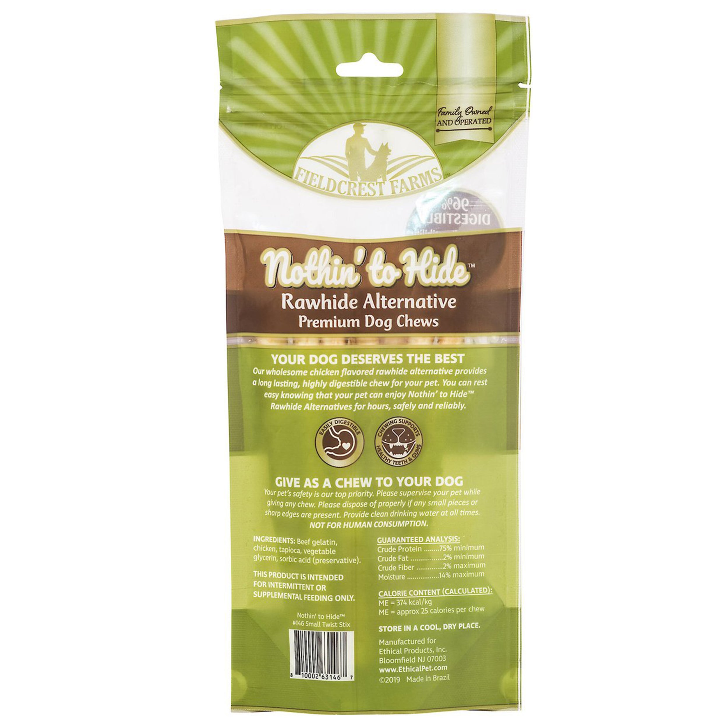 Fieldcrest Farms Nothin' To Hide Rawhide Alternative Premium Dog Chews Small Twist Stix Natural Chew Dog Treats, 10 count