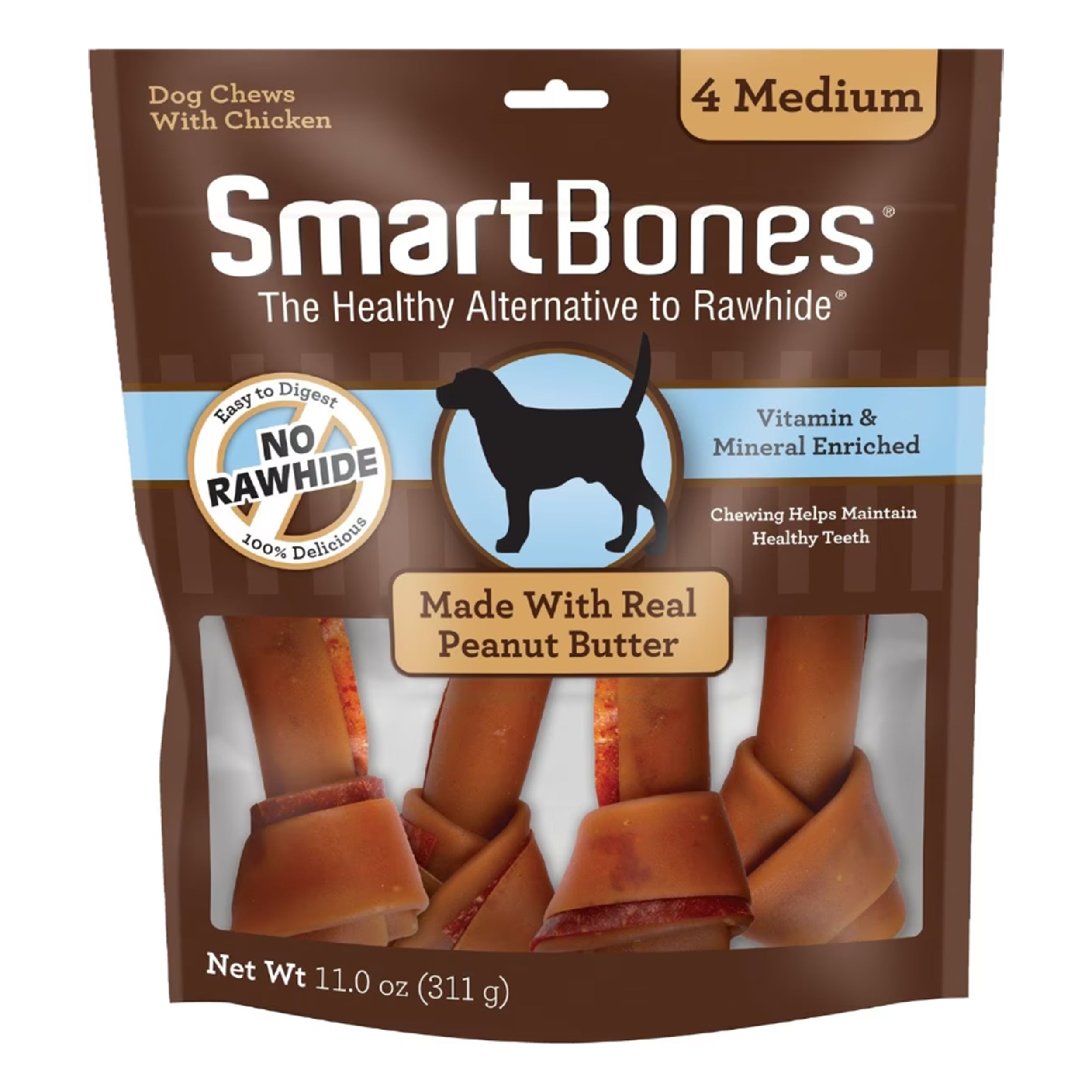 SmartBones Medium Peanut Butter Chew Bones Dog Treats, 4 Count