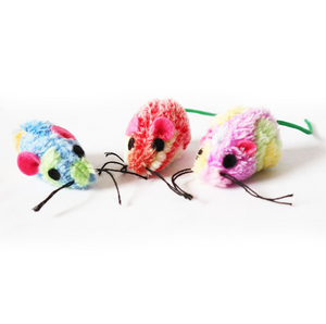3-Piece Plush Multi-Colored Mice Cat Toy