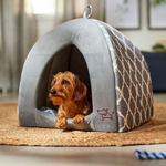 Load image into Gallery viewer, Linen Tent Covered Cat &amp; Dog Bed, Gray Lattice
