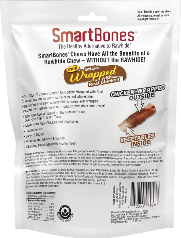 SmartBones Mini Chicken Wrapped Sticks Chicken Flavor Dog Treats, 15 Count