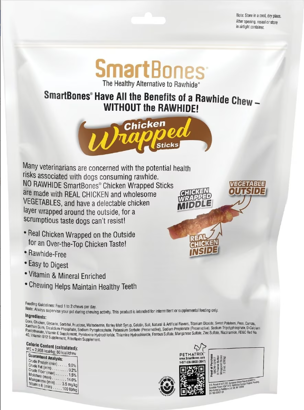 SmartBones Chicken Wrapped Sticks Peanut Butter Flavor Dog Treats, 8 Count