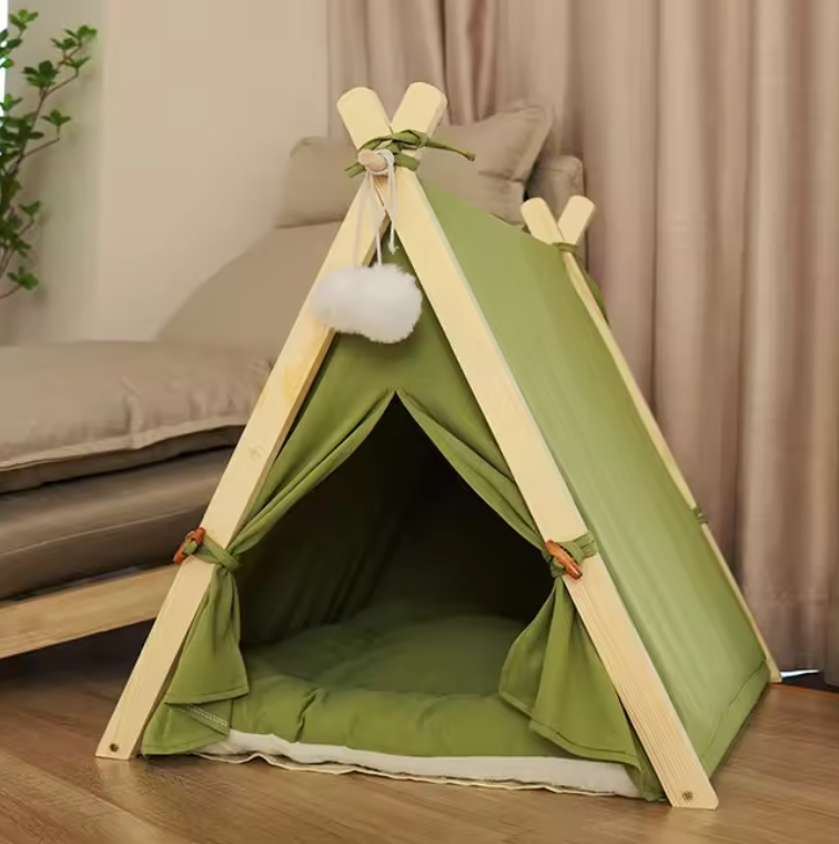 HZYSHH Modern Wooden Teepee Pet Tent With Bed, 5 Colors